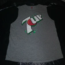 7 UP Soda Pop New Vintage Unworn Large L Gray 7UP Promo Tank Top T-Shirt