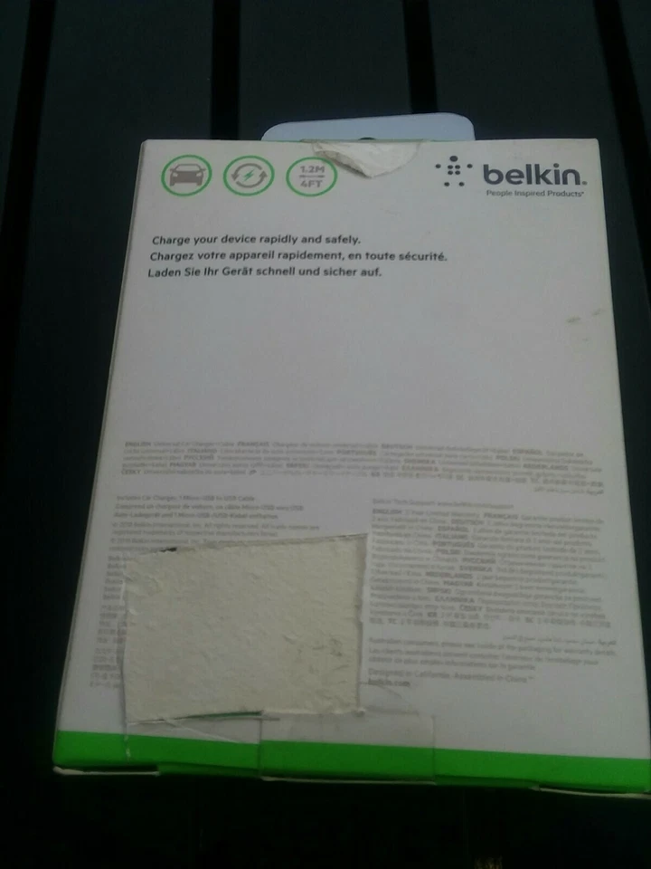  OEM Belkin Universal Car Charger W/ Black 4' Micro USB ChargeSync Cable - Image 2 of 3