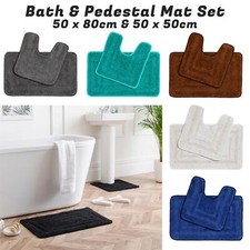 2 Piece Non-Slip Cotton Bath Mat Set 50 x 80cm Absorbent Floor & Pedestal Mats