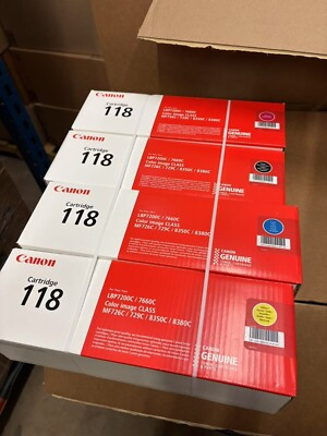 #ad Canon 118 GENUINE new in box full 4 color set black cyan magenta yellow $309.00