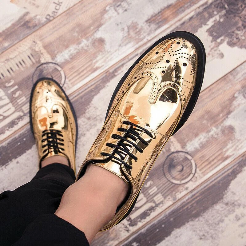 Patent Leather Gold Wingtip Dress Shoes for Men for sale | eBay