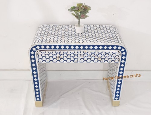 handmade mother of pearl inlay 2 drawer console table, bone inlay furniture - Picture 2 of 8