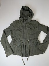 Finesse Women Military Style Parka Jacket Olive Green Removal Hood Cotton