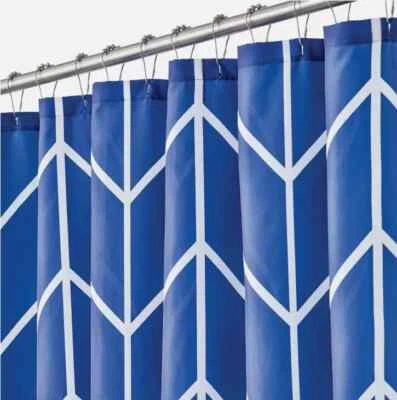 M-DESIGN Herringbone Print Fabric bath Shower Curtain 100% Polyester Water Repellent Blue