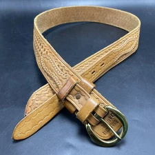 Bianchi B4 Ranger Leather Western Belt Basketweave Double Tip Brass Buckle 34