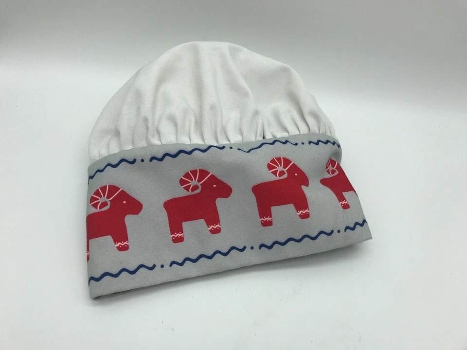 "Sombrero de chef IKEA Vinterfest panaderos rojos carneros banda trasera elástica 9""" Foto 2 de 4