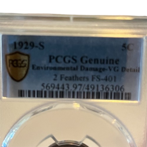 1929-S PCGS VG Details 2 Feathers FS-401 Buffalo Nickel Graded 5c Cents - Picture 5 of 5