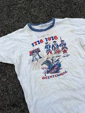 True Vintage USA Bicentennial Shirt Mens Large Ringer Americana Usa History 1976