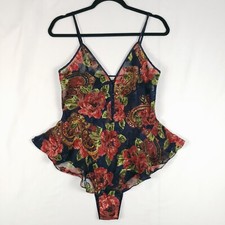 Vtg Victorias Secret Satin Lingerie Womens Small Floral Ruffle Gold Label 80s