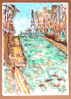 Pastell auf Papier, Rheinsberg, Obelisk mit Parklandschaft, 60 cm x 43 cm