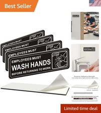 4 Pack Self-adhesive Employees Must Wash Hands Sign, 9" x 3" Durable Acrylic...