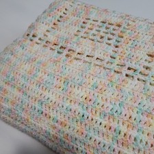 Handmade Crochet Baby Square Afghan Pastel Lovely Blanket Multicolor Sz 40x52