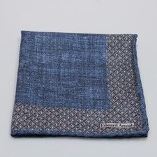 Edward Armah NWOT 100 Silk Pocket Square In Blue Gray with Geometric Trim