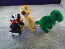 Vintage 1980 Dakin 4" Dinosaur, FELIX 5" cat, Simba's Pride Plush 4-1/4"