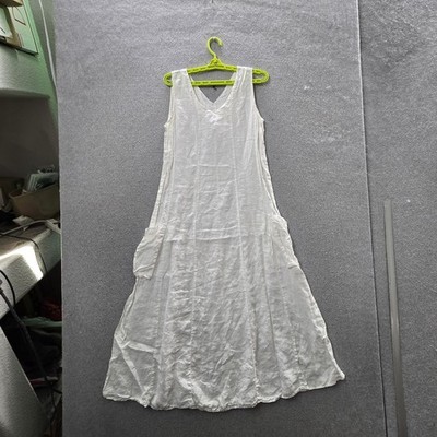VINTAGE Match Point Women Dress S White Linen Maxi Sleeveless Coastal Beachy