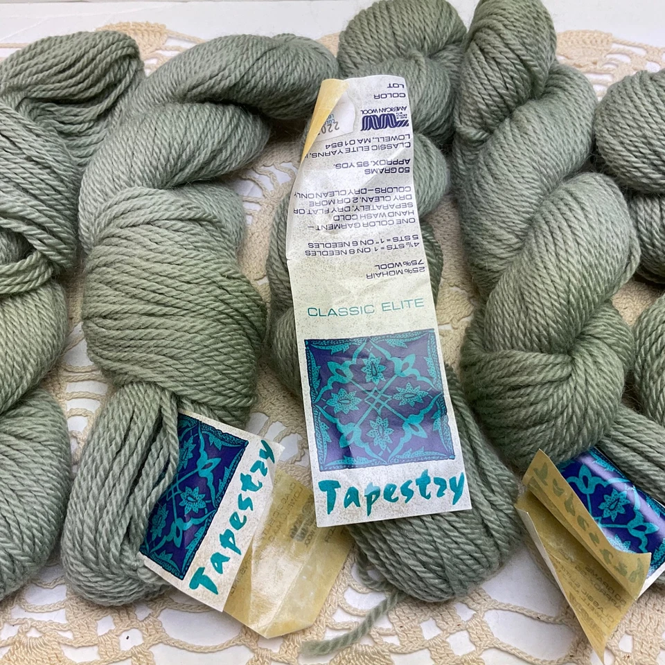 Tapiz Clásico Elite Lana/Hilo Mohair Lote de 5 Verde Salvia Plateado De Colección Nuevo Foto 2 de 4