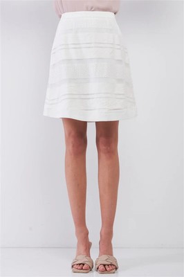 Women's Striped High Waisted Sheer Mesh Strips Cut Mini Skirt