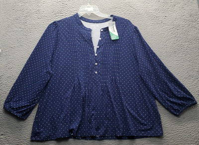 Lands' End Blouse Womens 2X Multi Pin Dot Pattern Pintuck Detail Button Front