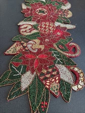 Pier One World Market Pier 1 Beaded 35" Christmas Poinsettia Table Runner