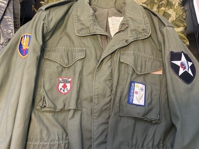 US Army M65 Field Jacket 1975 Dated Med Long with Patches Vintage