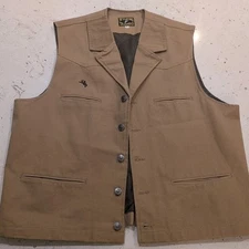Wyoming Traders Vest Mens XL Tan Canvas Texas Button Cowboy Bronco Canvas