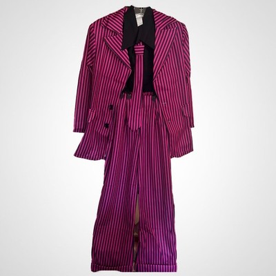 Mr. Zoots Fuchsia/Black Stripe 4-pc Gangster Teen Costume, Brand New