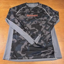 Simms Mens Shirt Large Gray Camo Fishing Performance Active