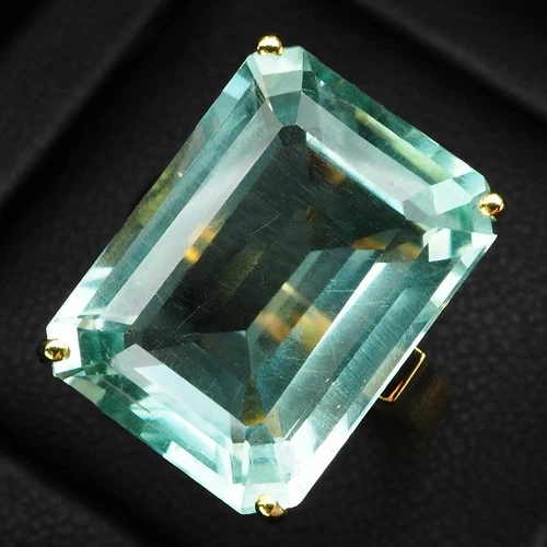 925 Sterling Silver 24K Gold Ring Charming Pale Blue Tourmaline Baguette 15.60Ct