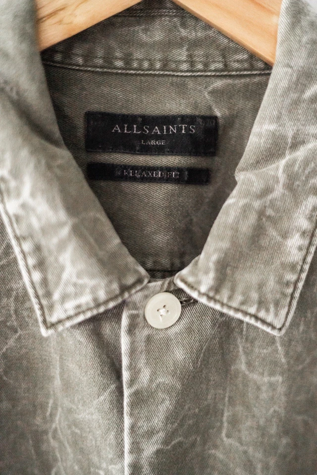 Sobrecamisa AllSaints Para Hombre L Gris Envejecido Botón Calce Relajado Telemark Foto 4 de 4