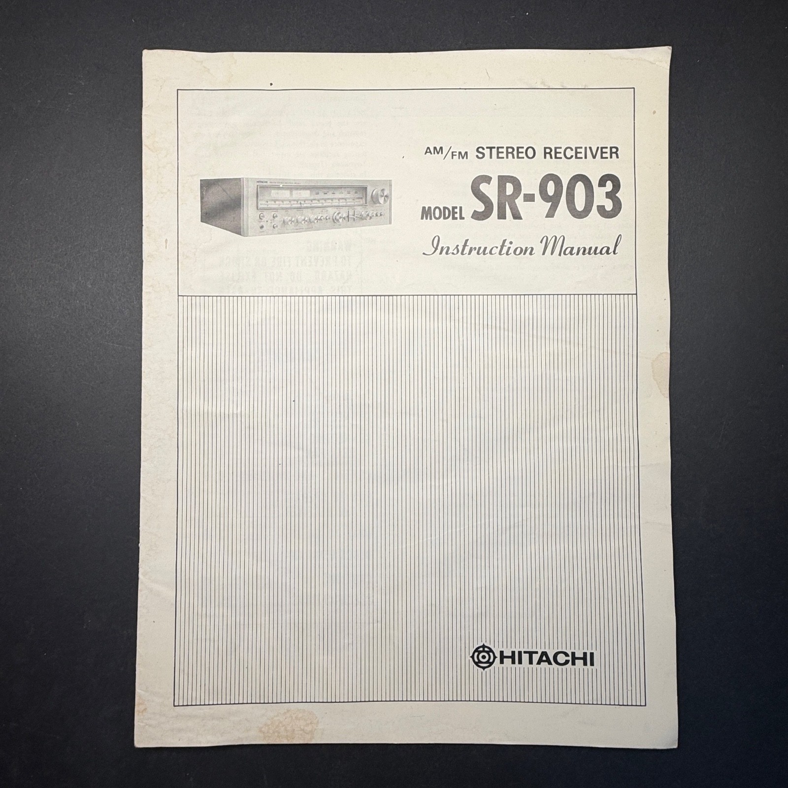 VINTAGE HITACHI MODEL SR-903 AM/FM STEREO RECEIVER INSTRUCTION MANUAL