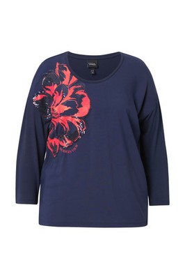 Ulla Popken Damen große Größen Shirt Blüten Applikation Oversized Rundhals