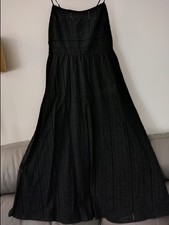 Black Lined Summer Maxi Dress Eyelet Embroidery