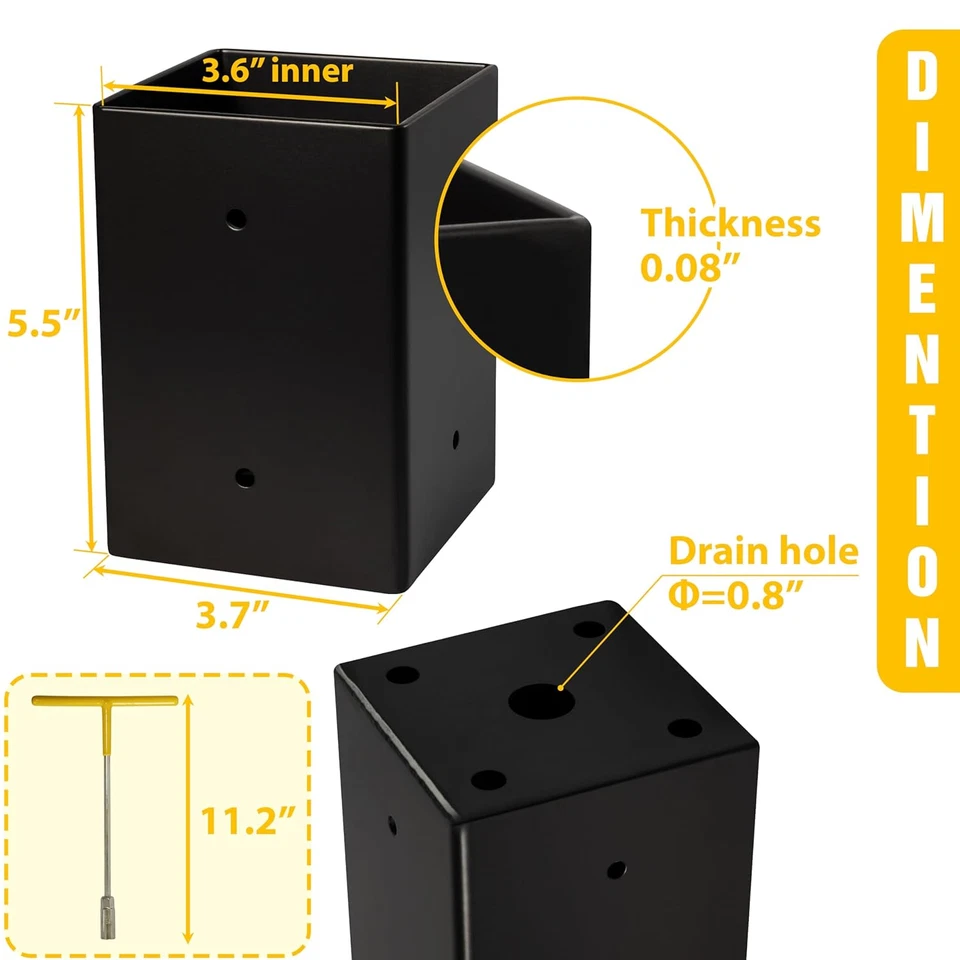 4 PCS 4x4 Post Anchor Base Brackets with Drain Holes for Decks & Fence Posts - Image 3 of 4