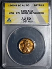1909-S VDB 1C LINCOLN WHEAT BRONZE CENT KM# 132 ANACS AU 50 Details  A7812