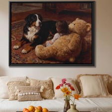 Bernese Mountain Dog Oil Painting Canvas Print Living Room Decor Family Pet Art