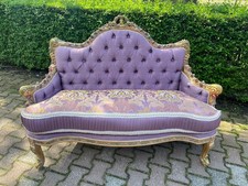 Sofa French Louis XVI Gold Gilt Beech Purple Damask Vintage Couch Settee