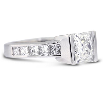 3.79 CT F/VS1 Princess Natural Diamonds 18K Gold Classic Engagement Ring