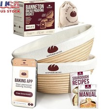 Sourdough Proofing Basket Set Round Baskets Non Stick Liners Baking Kit New