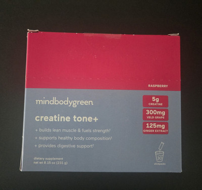 mindbodygreen Creatine Tone+ Raspberry Powder, 30 Stickpacks, 8.15 oz
