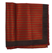NWOT Italo Ferretti Woven Red w Green Check Silk Pocket Square Italy 14"