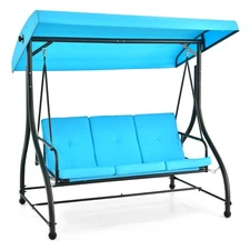 3-Seat Outdoor Converting Patio Swing Glider Adjustable Canopy Porch Swing Blue