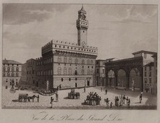 "FIRENZE, PALAZZO VECCHIO, PIAZZA DELLA SIGNORIA, FIRENZE" ACQUATINTA, ~1830