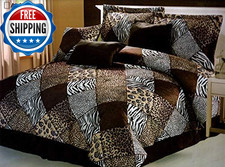 - 7 Piece King Safari Comforter Set - Zebra, Giraffe, Leopard, Tiger Etc - Multi
