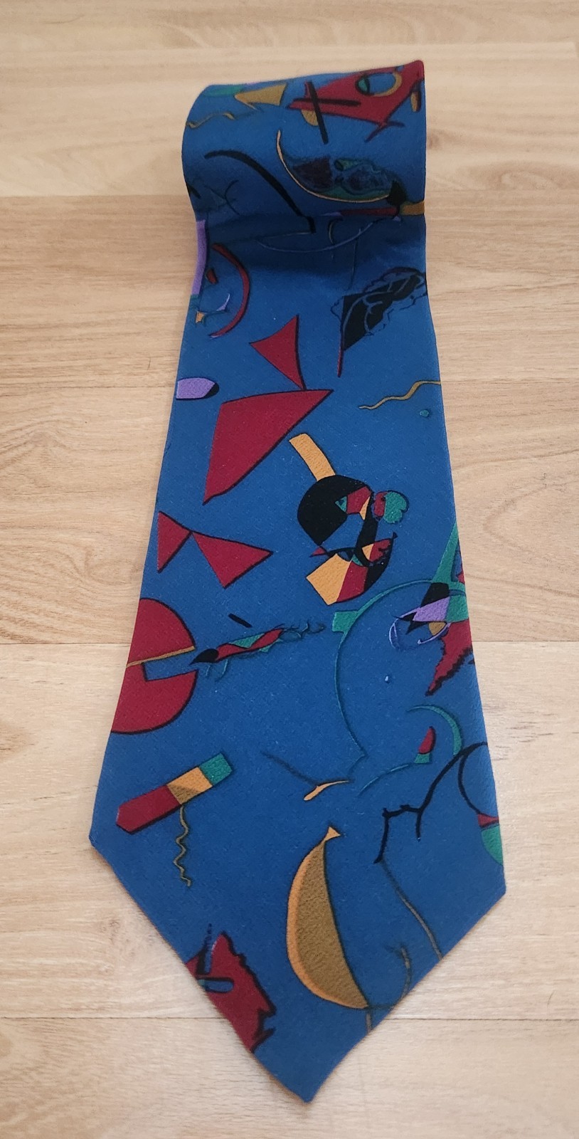 Miles Davis Abstract Print Tie Necktie. Blue w geometric jazzy shapes. SPOTLESS!