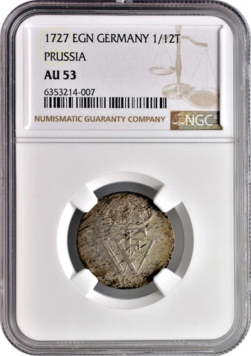 1727 EGN Germany Prussia  1/12 Thaler About Uncirculated NGC AU53