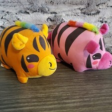 Lot 2 Orange  Pink Zebra Plush W/ Rainbow Mane 8" Stuffed Animal Toys