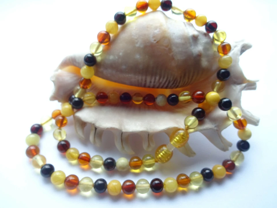Naturale Multicolore Perline Ambra Baltica Collana - Immagine 3 di 3
