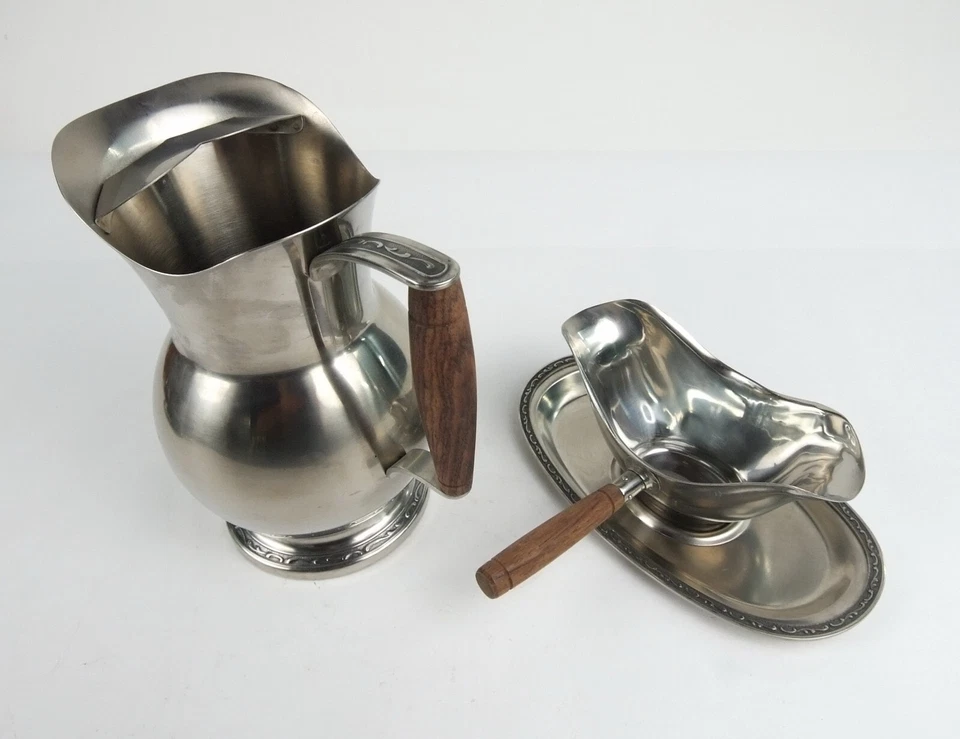 Винтажные деревянные ручки и защита от льда для кувшина и соуса из нержавеющей стали ONIEDA 18/8 - Изображение 3 из 4