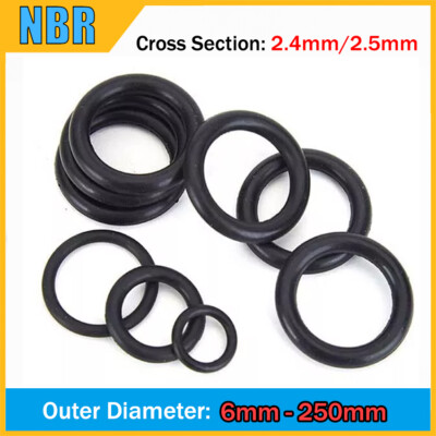 Cross Section 2.4/2.5mm NBR Nitrile Rubber O-Ring Seals OD 6-250mm Oil Resistant