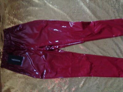 BURGANDY RED VINYL LEGGINGS SIZE 10 NWTS (PRETTYLITTLETHING) UK